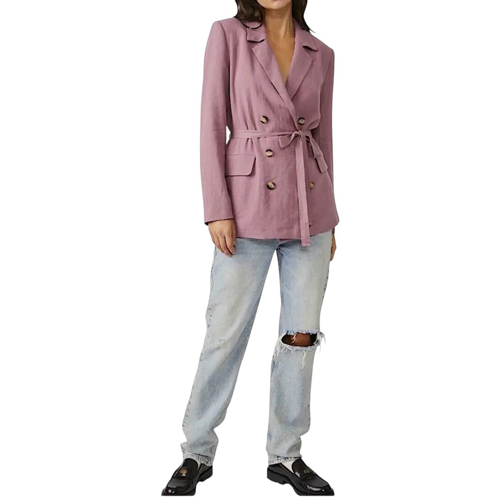 NWT Free People Olivia Dusty Purple Linen Blend‎ Lightweight Tied Trench Coat L
